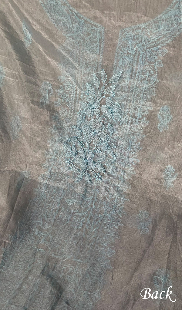 Women's Lakhnavi Handcrafted Organza Chikankari Unstitched Kurti Fabric - HONC0138396