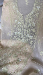 Women's Lakhnavi Handcrafted Pure Organza Chikankari Unstitched Kurta And Dupatta Set- HONC0361471