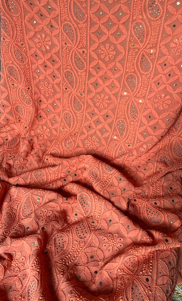 Women's Lakhnavi Handcrafted Viscose Georgette Chikankari Full Suit Material - HONC0271095