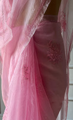 Load image into Gallery viewer, Amna Women&#39;s Lucknowi Handcrafted Pure Organza Silk Chikankari Saree - HONC0283191
