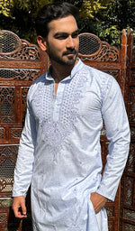 Load image into Gallery viewer, Men's Lucknowi Handcrafted Cotton Chikankari Kurta - HONC0329857