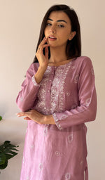 Load image into Gallery viewer, Women's Lucknowi Handcrafted Chanderi Silk Chikankari Kurti - HONC0357074