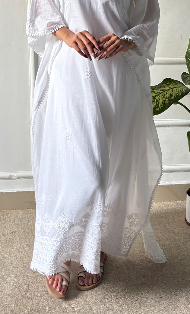Women's Lucknowi Handcrafted Cotton Chikankari Kaftan - HONC0311104