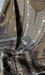 Load image into Gallery viewer, Women's Lakhnavi Handcrafted Tissue Chanderi Semi - Stitched Chikankari Kurta Dupatta Set - HONC0271314