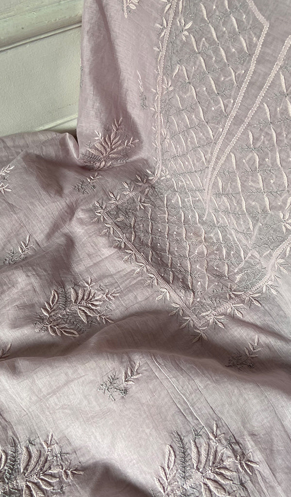 Pure Mul Chanderi Chikankari 3 Pc Unstitched Suit Set