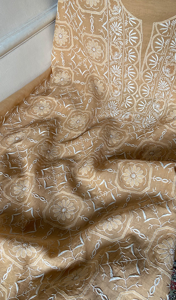 Aseel Women's Lakhnavi Handcrafted MUl Chanderi Unstitched Chikankari Full Suit - HONC0342157