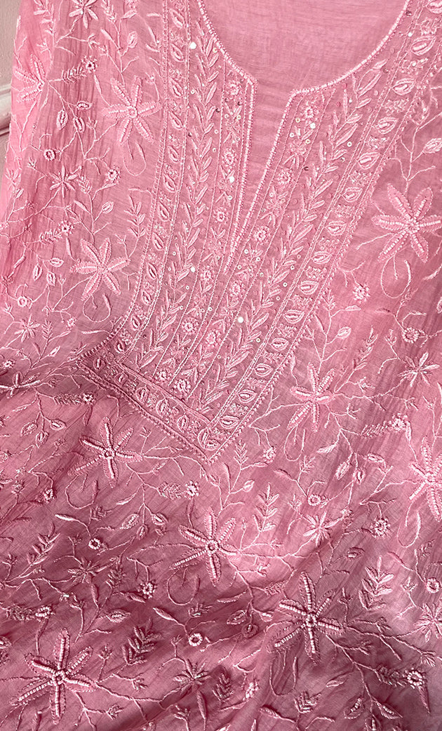 Women's Lakhnavi Handcrafted Mul Chanderi Unstitched Kurta And Dupatta Set - HONC0280849