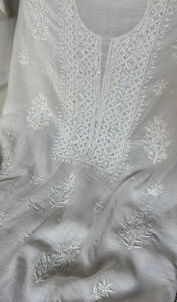 Rashi Women's Lakhnavi Handcrafted Mul Chanderi Unstitched Kurta And Dupatta Set - HONC0355681