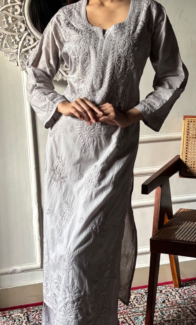 Women's Lakhnavi Handcrafted Cotton Chikankari Kurta And Palazzo Set - HONC0286950