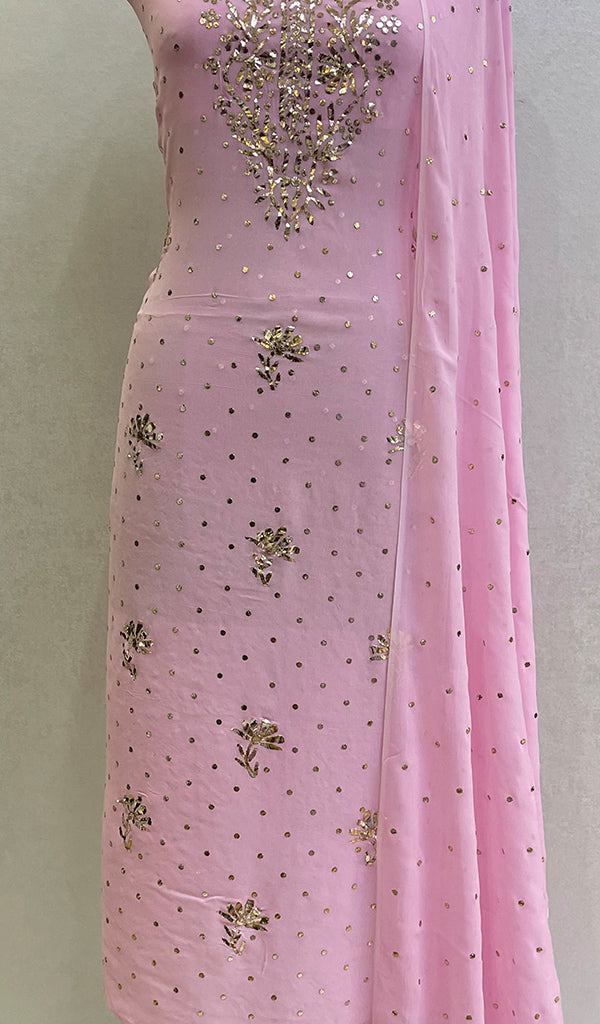 Women's Lakhnavi Handcrafted Viscose Georgette Chikankari Full Suit Material- HONC0138694