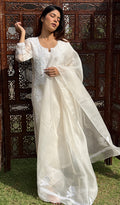Rose Women's Lucknowi Handcrafted Pure Organza Silk Stitched Chikankari Kurta, Dupatta With Pant Set- HONC0270713