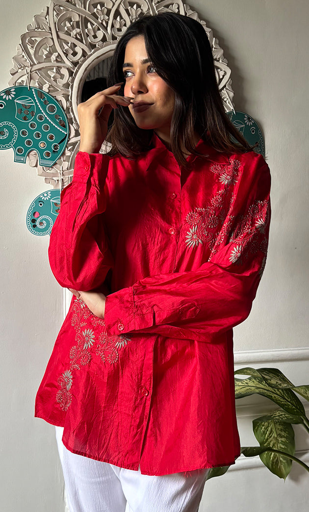 Arohi Women's Lakhnavi Handcrafted Pure Manglore silk top with fine Chikankari - HONC0306916