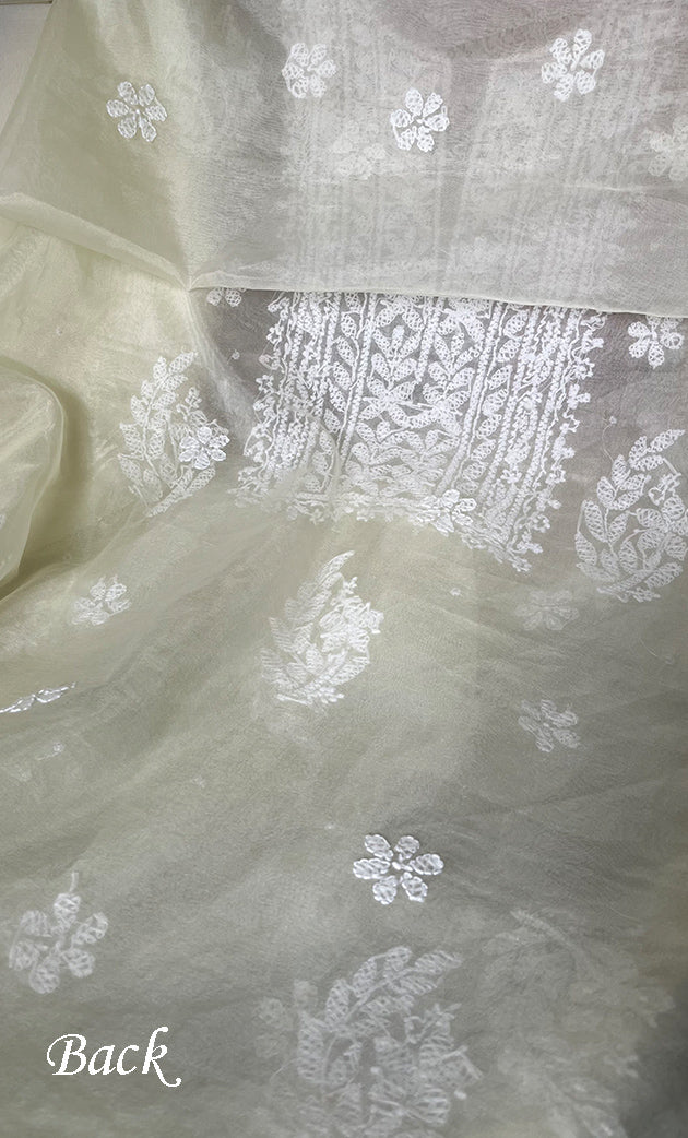 Women's Lakhnavi Handcrafted Organza Chikankari Unstitched Full Suit Material - HONC0284626
