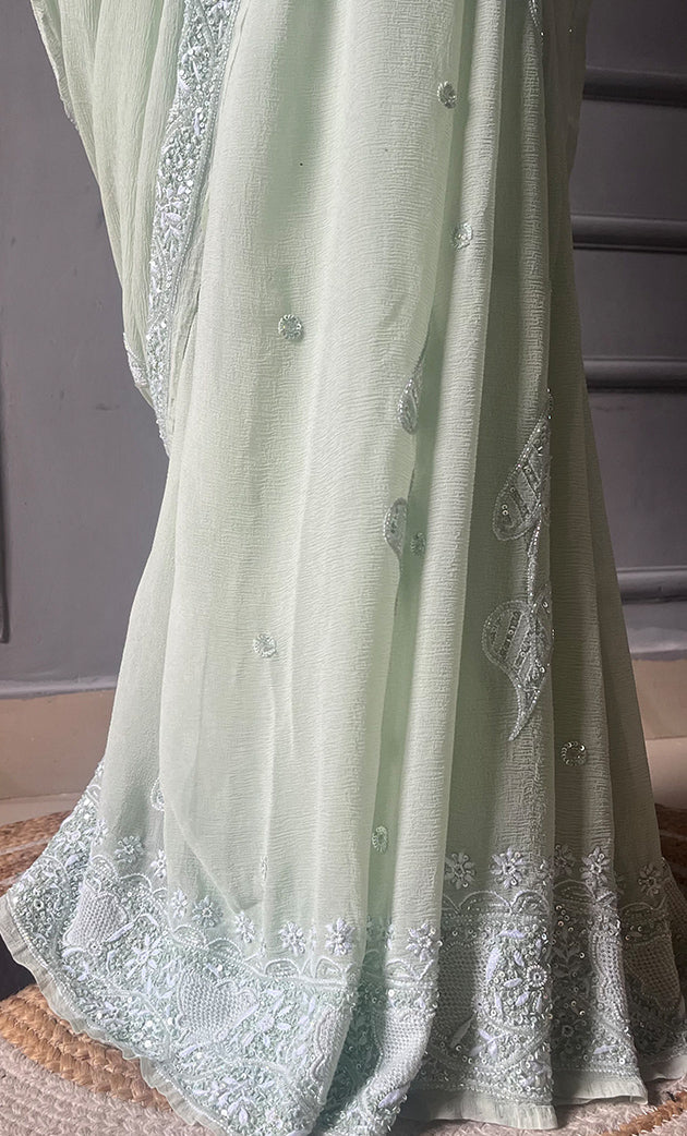 Women's Lakhnavi Handcrafted Pure Silk Georgette Chikankari - HONC0284208