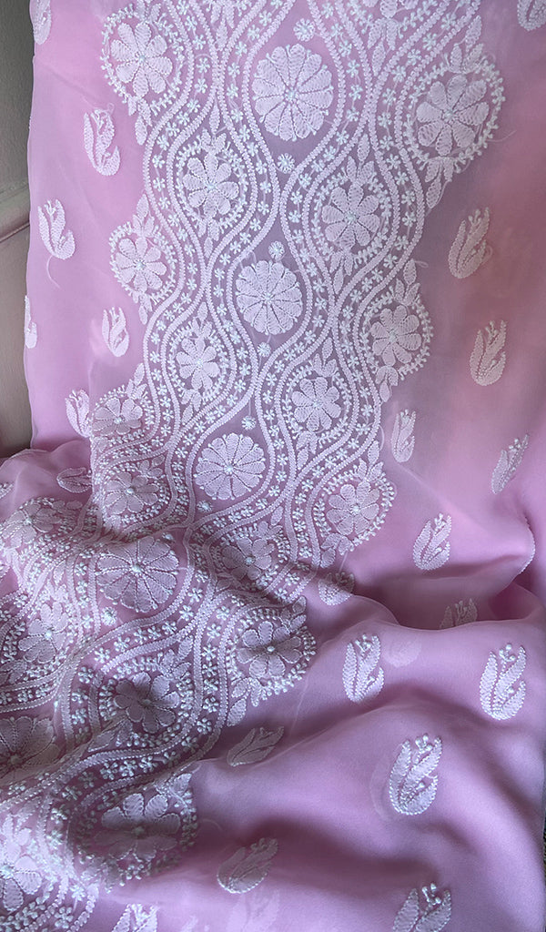 Women's Lucknowi Handcrafted Faux-Georgette Unstitched Chikankari Suit Material - HONC0348788