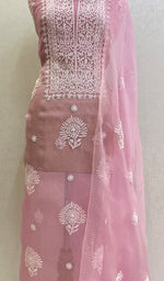 Load image into Gallery viewer, Women&#39;s Lakhnavi Handcrafted Pure Organza Chikankari Unstitched Kurta And Dupatta Set - HONC0135983
