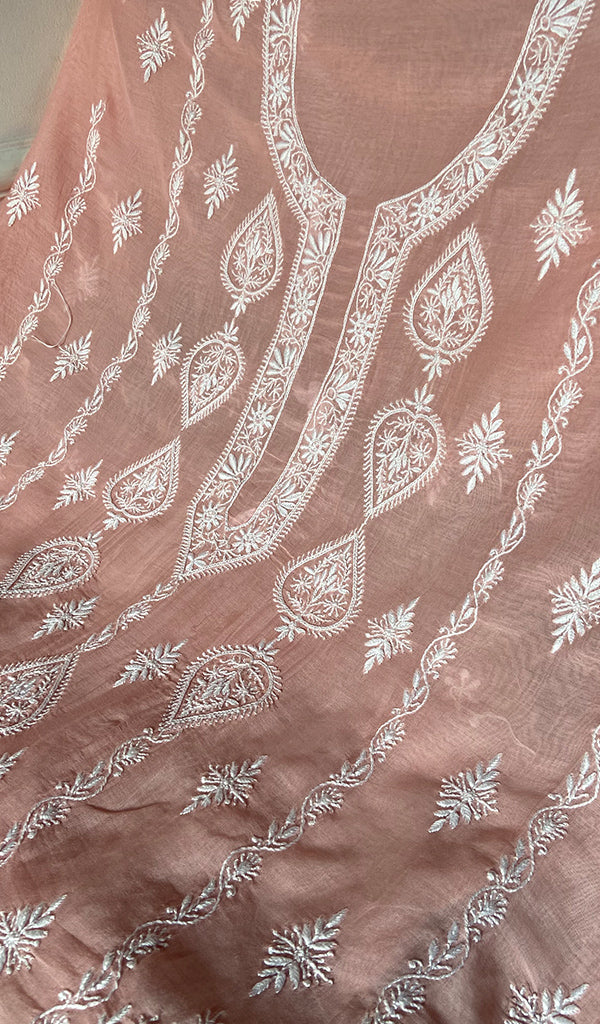 Aavya Women's Lakhnavi Handcrafted Mul Chanderi Unstitched Kurta And Dupatta Set - HONC0348670