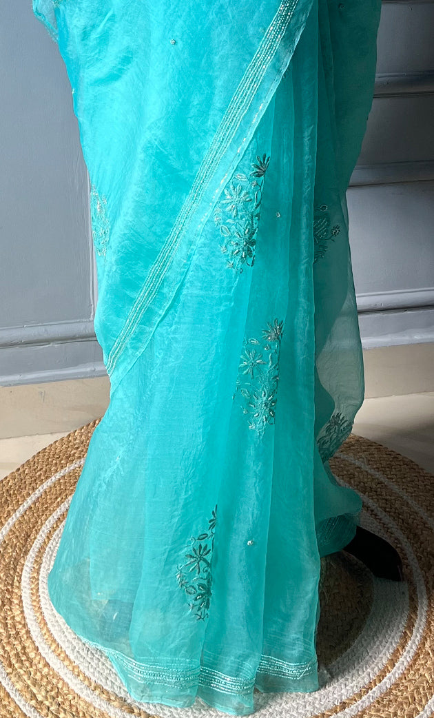 Amna Women's Lucknowi Handcrafted Pure Organza Silk Chikankari Saree - HONC0TI10500