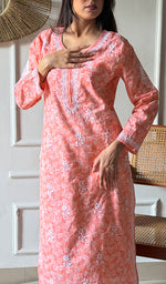 Load image into Gallery viewer, Women's Lucknowi Handcrafted Cotton Chikankari Kurti - HONC0350558