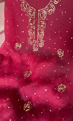 将图像加载到图库查看器中， Women's Lakhnavi Handcrafted Pure Organza Chikankari Unstitched Kurta And Dupatta Set- HONC0334964