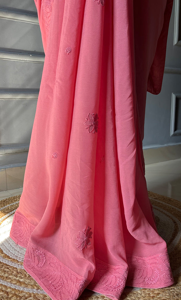 Women's Lakhnavi Handcrafted Viscose Georgette Chikankari Saree - HONC0301793