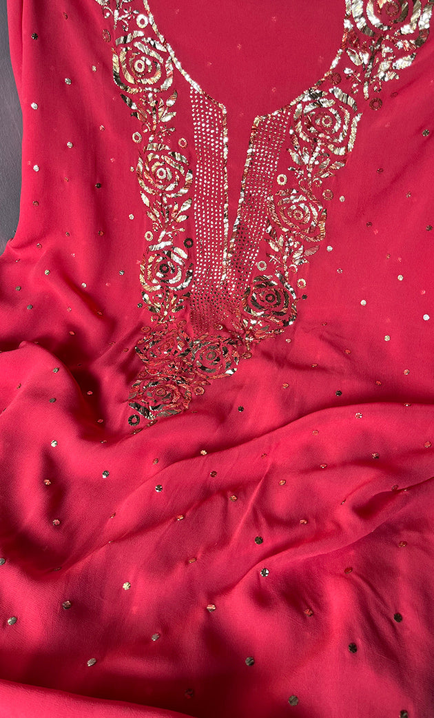 Women's Lakhnavi Handcrafted Viscose Georgette Chikankari Full Suit Material - HONC0301676
