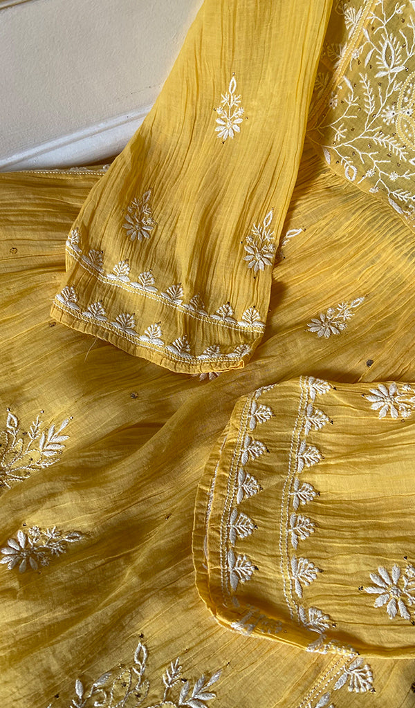 Women's Lakhnavi Handcrafted Mul Chanderi Semi - Stitched Angrakha And Dupatta Set - HONC0328325