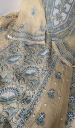 Women's Lakhnavi Handcrafted Mul Chanderi Semi - Stitched Kurta And Dupatta Set - HONC0376015