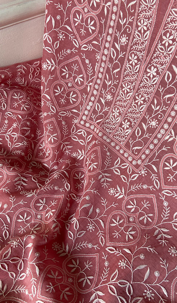 Women's Lakhnavi Handcrafted Mul Chanderi Unstitched Kurta And Dupatta Set - HONC0342140