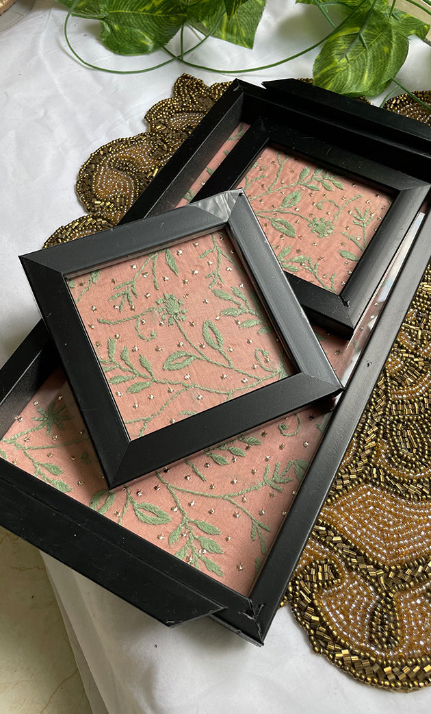 Chikankari Tray with Two Coasters - HONC0310958
