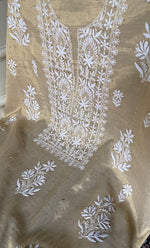 Load image into Gallery viewer, Women's Lakhnavi Handcrafted Tissue Chanderi Unstitched Chikankari Kurta And Dupatta Set - HONC0273276