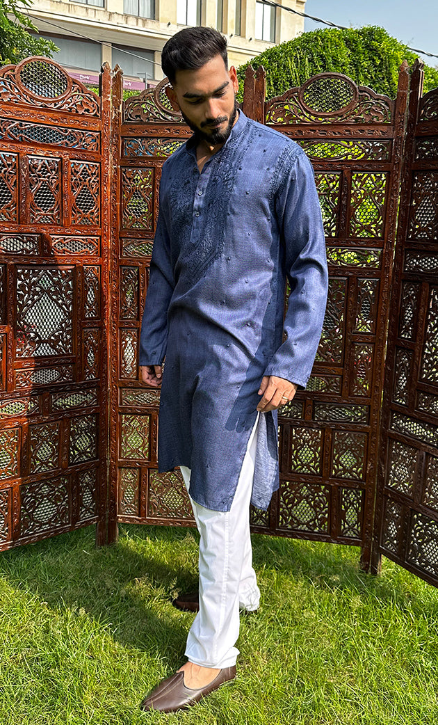 Men's Lucknowi Handcrafted Cotton Chikankari Kurta - HONC0321514