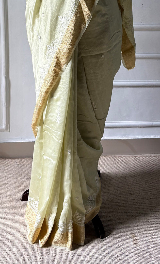 Women's Lakhnavi Handcrafted Chanderi Silk  Chikankari Saree - HONC0312053