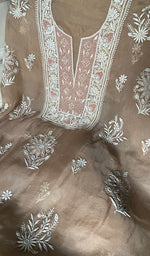 Load image into Gallery viewer, Women's Lakhnavi Handcrafted Pure Organza Chikankari Unstitched Kurta And Dupatta Set- HONC0341494