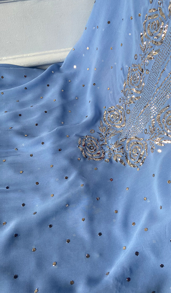 Women's Lucknowi Handcrafted Viscose Georgette Unstitched Chikankari Suit Material - HONC0338161