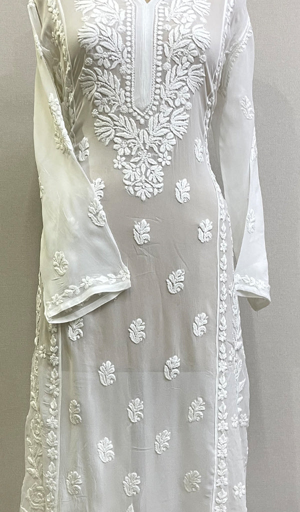 Women's Lakhnavi Handcrafted Viscose Georgette Chikankari Kurti- HONC0200233