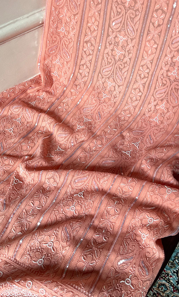 Women's Lakhnavi Handcrafted Viscose Georgette Chikankari Full Suit Material - HONC0299909