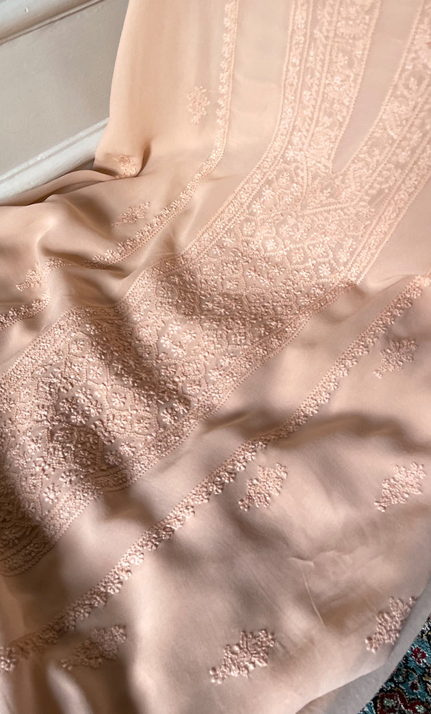 Women's Lakhnavi Handcrafted Viscose Georgette Chikankari Full Suit Material - HONC03125588