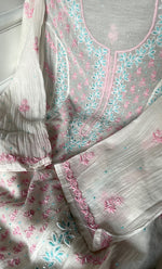 Load image into Gallery viewer, Saziya Women's Lakhnavi Handcrafted Mul Chanderi Semi - Stitched Kurta And Dupatta Set - HONC0311488