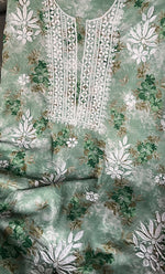 Load image into Gallery viewer, Women's Lakhnavi Handcrafted Cotton Chikankari Kurta And Kurta Dupatta Set - HONC0312691