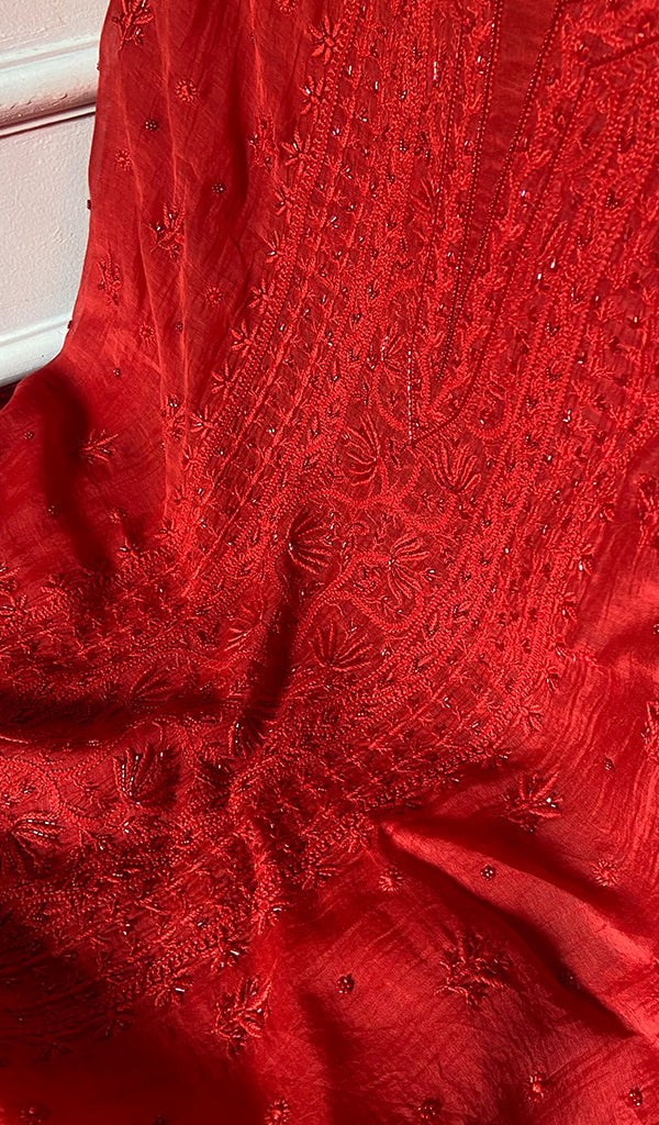 Women's Lakhnavi Handcrafted Mul Chanderi Unstitched Chikankari Full Suit - HONC0344342