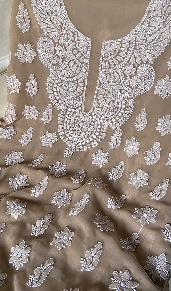 Women's Lucknowi Handcrafted Faux-Georgette Chikankari Suit Material - HONC0263018