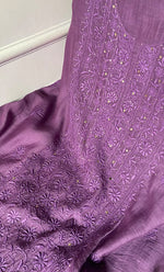 Load image into Gallery viewer, Women's Lakhnavi Handcrafted Mul Chanderi Unstitched Chikankari Full Suit Material - HONC0324495