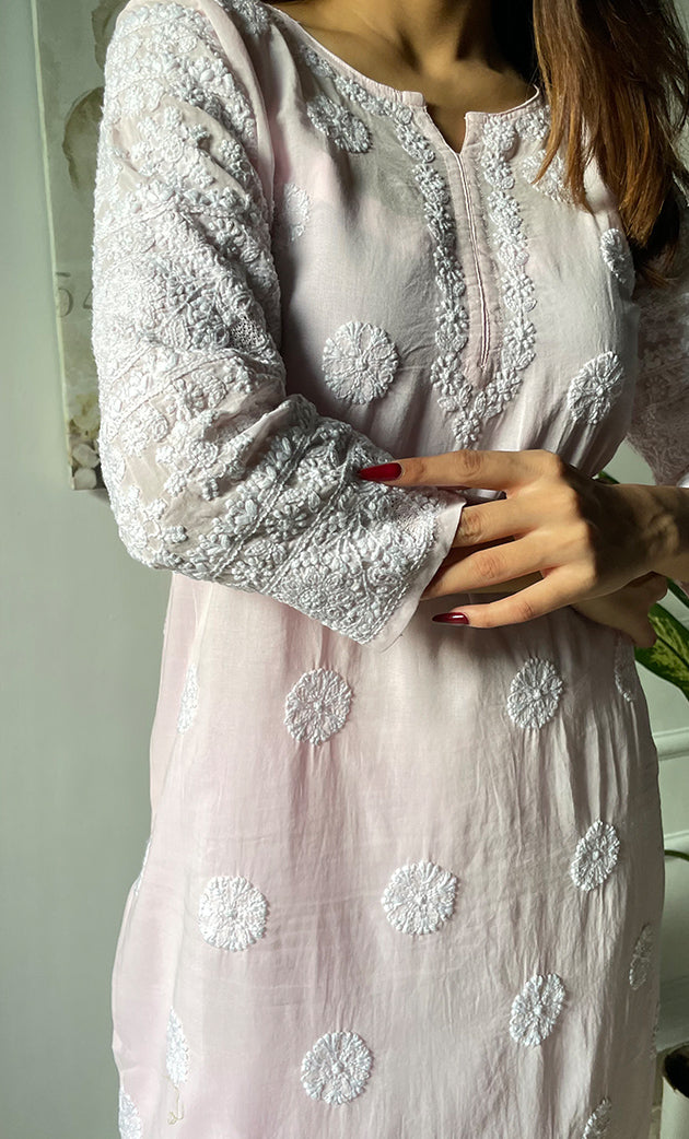 Women's Lucknowi Handcrafted Cotton Chikankari Long Kurti - HONC0325932