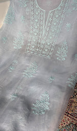 将图像加载到图库查看器中， Women's Lakhnavi Handcrafted Pure Organza Silk Chikankari Unstitched Full Suit Material - HONC0365704