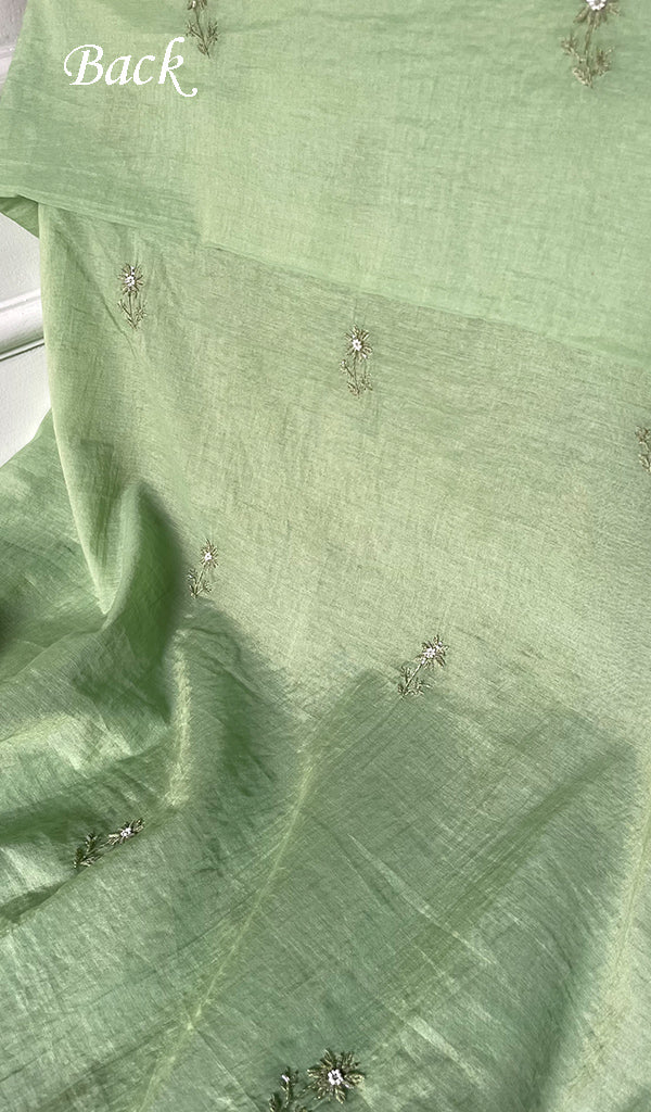 Women's Lakhnavi Handcrafted Mul Chanderi Unstitched Chikankari Full Suit Material - HONC0314661