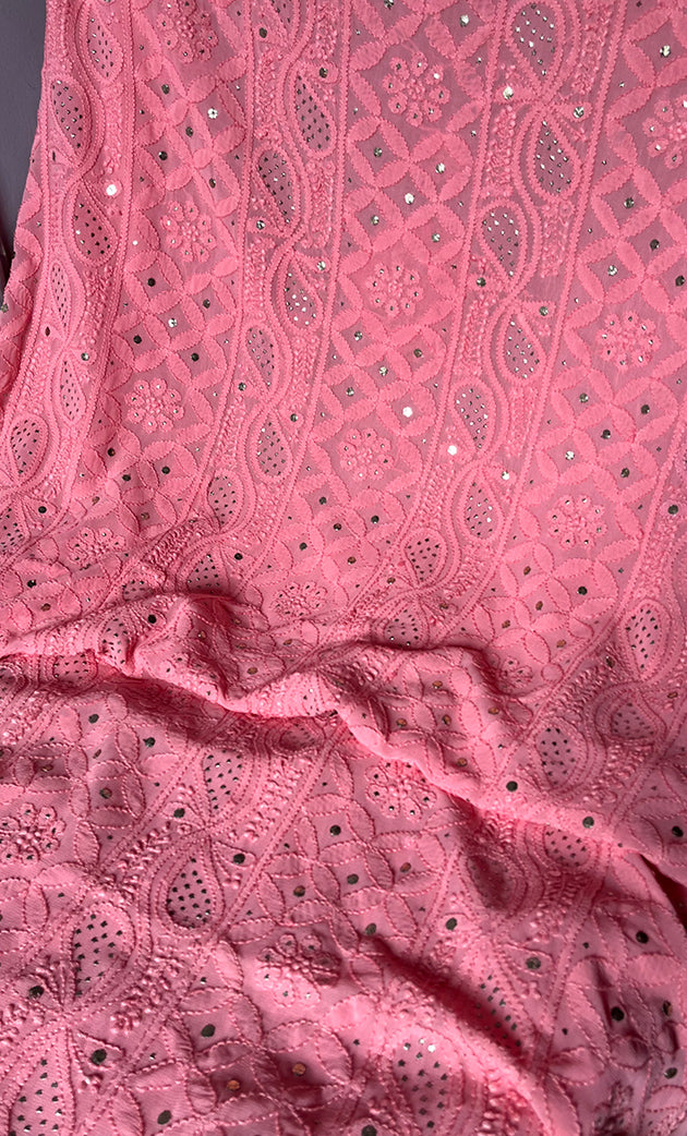 Women's Lakhnavi Handcrafted Viscose Georgette Chikankari Full Suit Material - HONC0271098