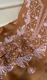 Load image into Gallery viewer, Women's Lakhnavi Handcrafted Mul Chanderi Unstitched Chikankari Full Suit Material - HONC0300387