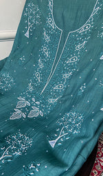 Load image into Gallery viewer, Women's Lakhnavi Handcrafted Mul Chanderi Unstitched Kurta And Dupatta Set - HONC0317807