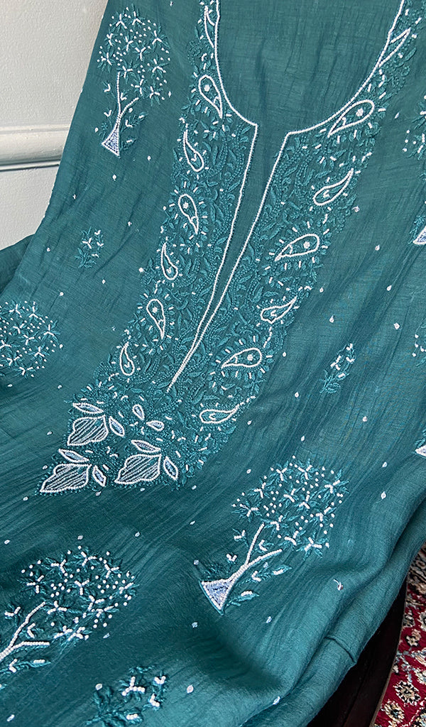 Women's Lakhnavi Handcrafted Mul Chanderi Unstitched Kurta And Dupatta Set - HONC0317807